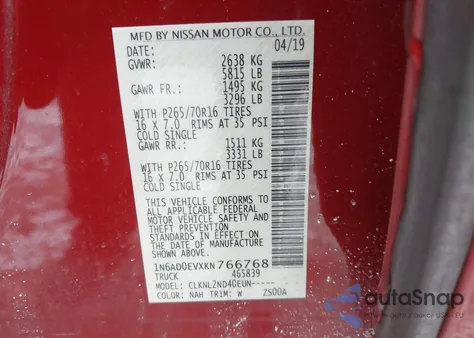 2019 Nissan Frontier Sv z USA, uszkodzony, nr VIN 1N6AD0EVXKN766768